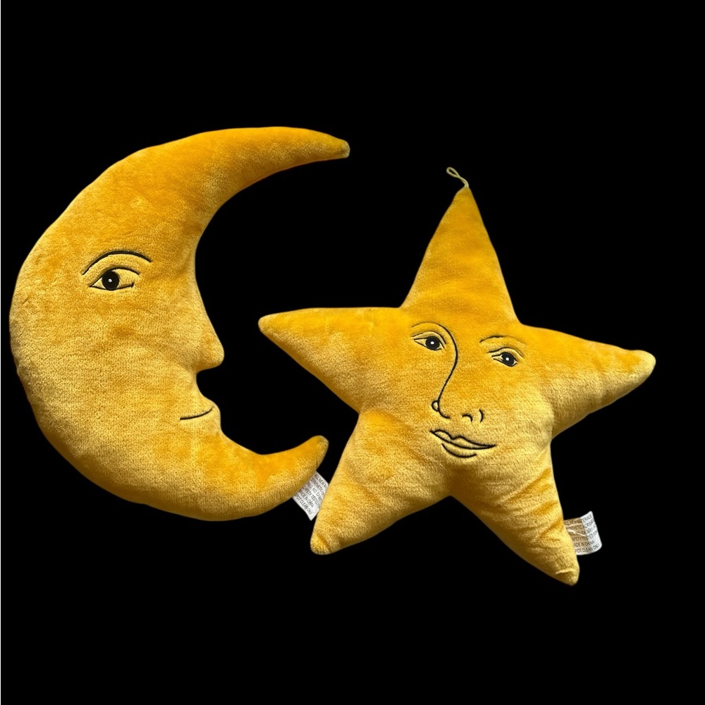 Vintage Pair Of Salamander Graphix Celestial Decor Plush Face Pillows Moon/ Star